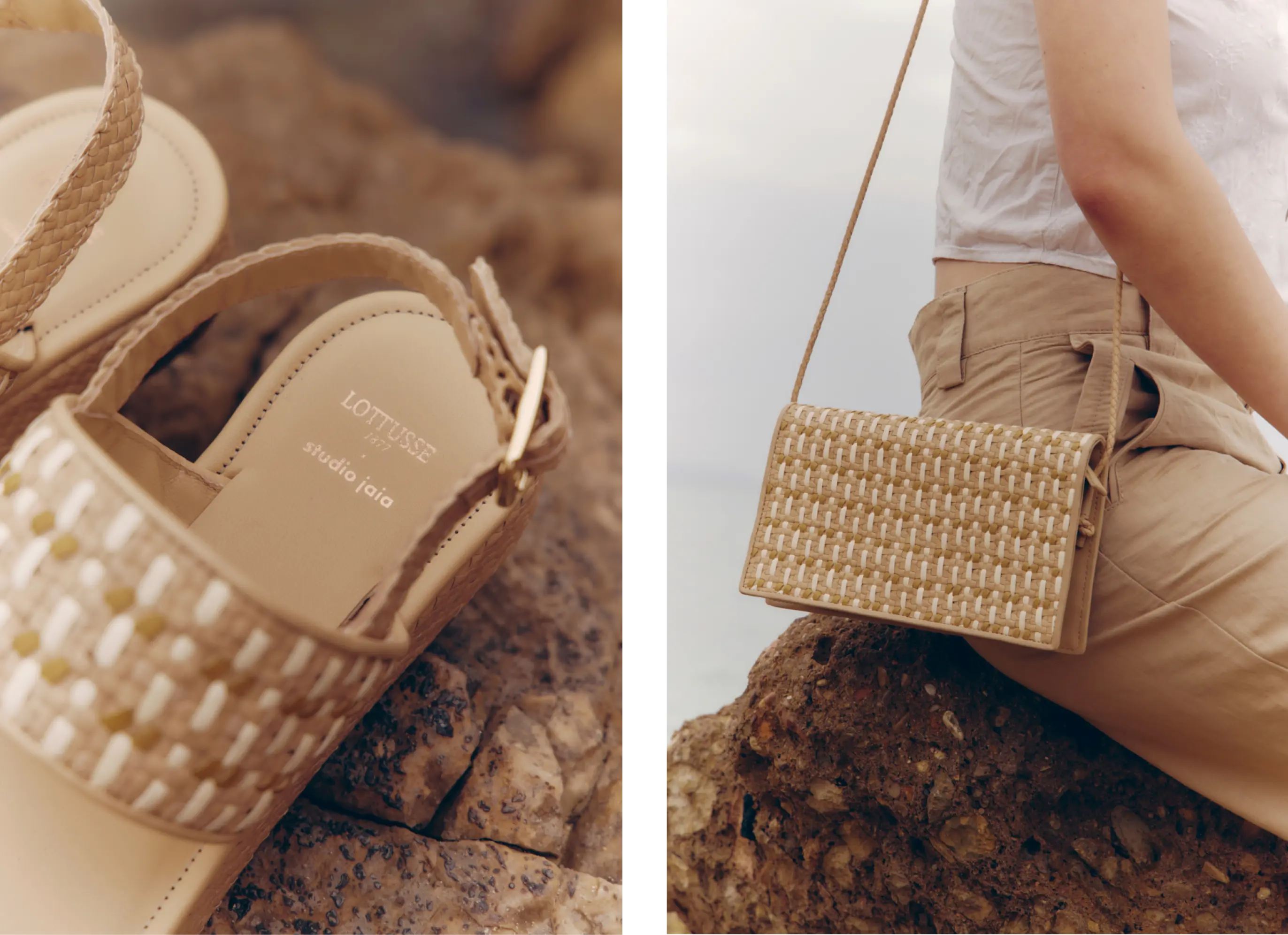 Zapatos y bolsos de piel trenzados